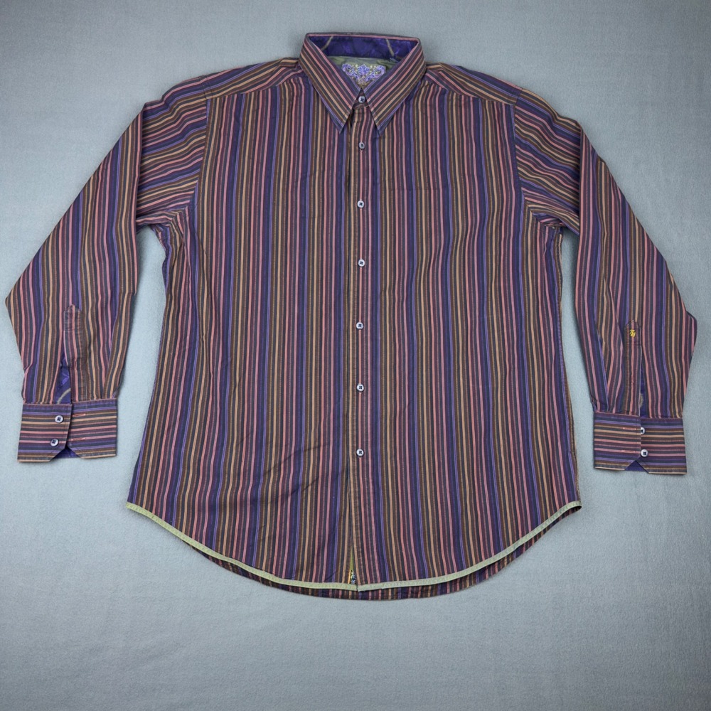 Robert Graham Mens XL Multi Color Striped Long Sleeve Button Down Shirt Cotton